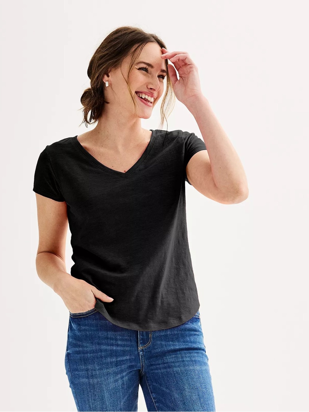 Sonoma Goods For Life Everyday Short Sleeve V-Neck Tee; Black Colorway; Large
